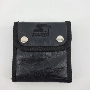 Vintage 90s Starter Brand Trifold Wallet Black Nylon Snap Embossed Logo OG